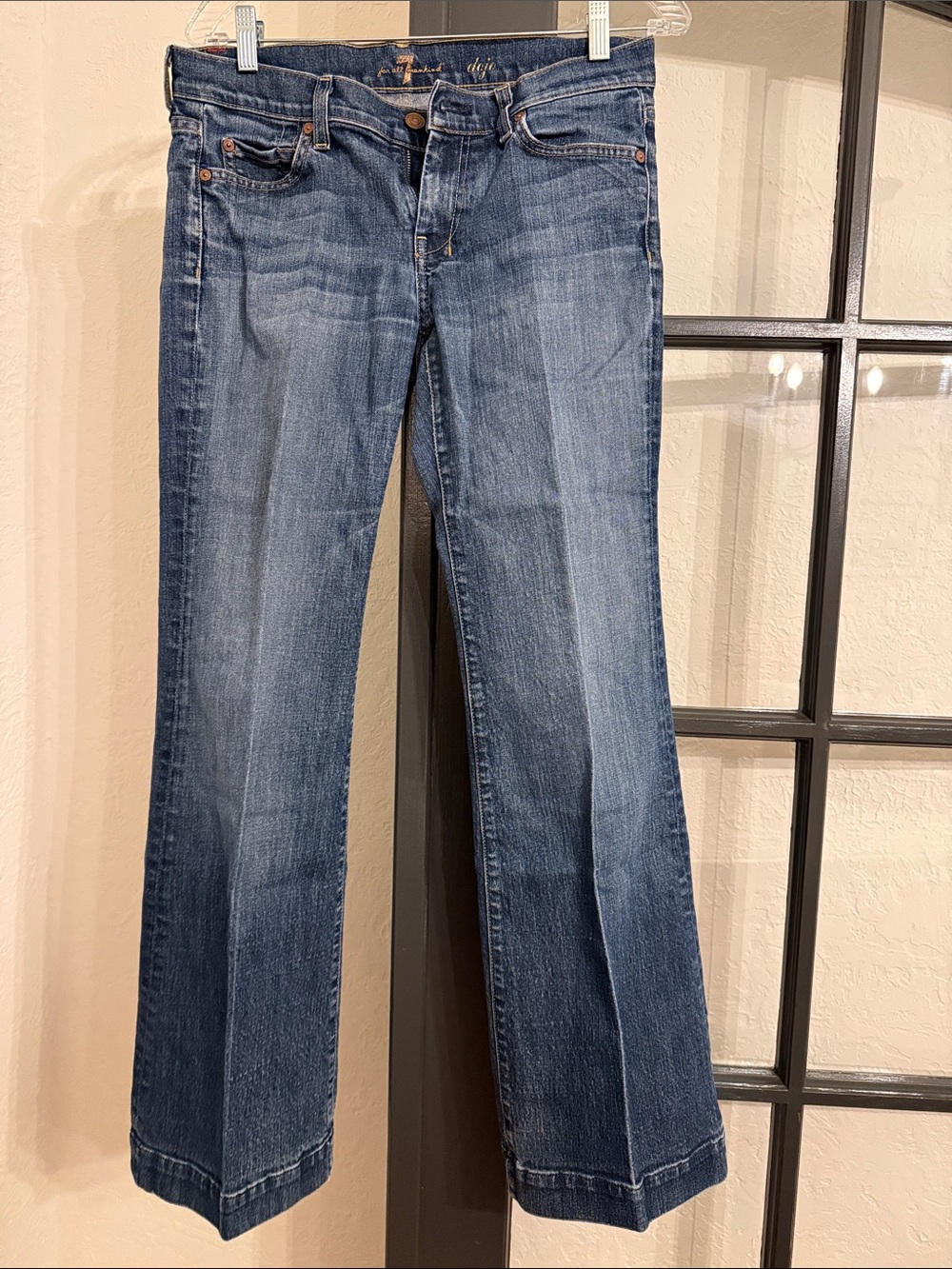 7 For All Mankind Blue Wide Leg Jeans - Classic Mid Wash